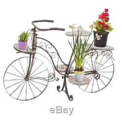 Vélo porte plante décoratif jardinière en bois chêne et fer forgé pour